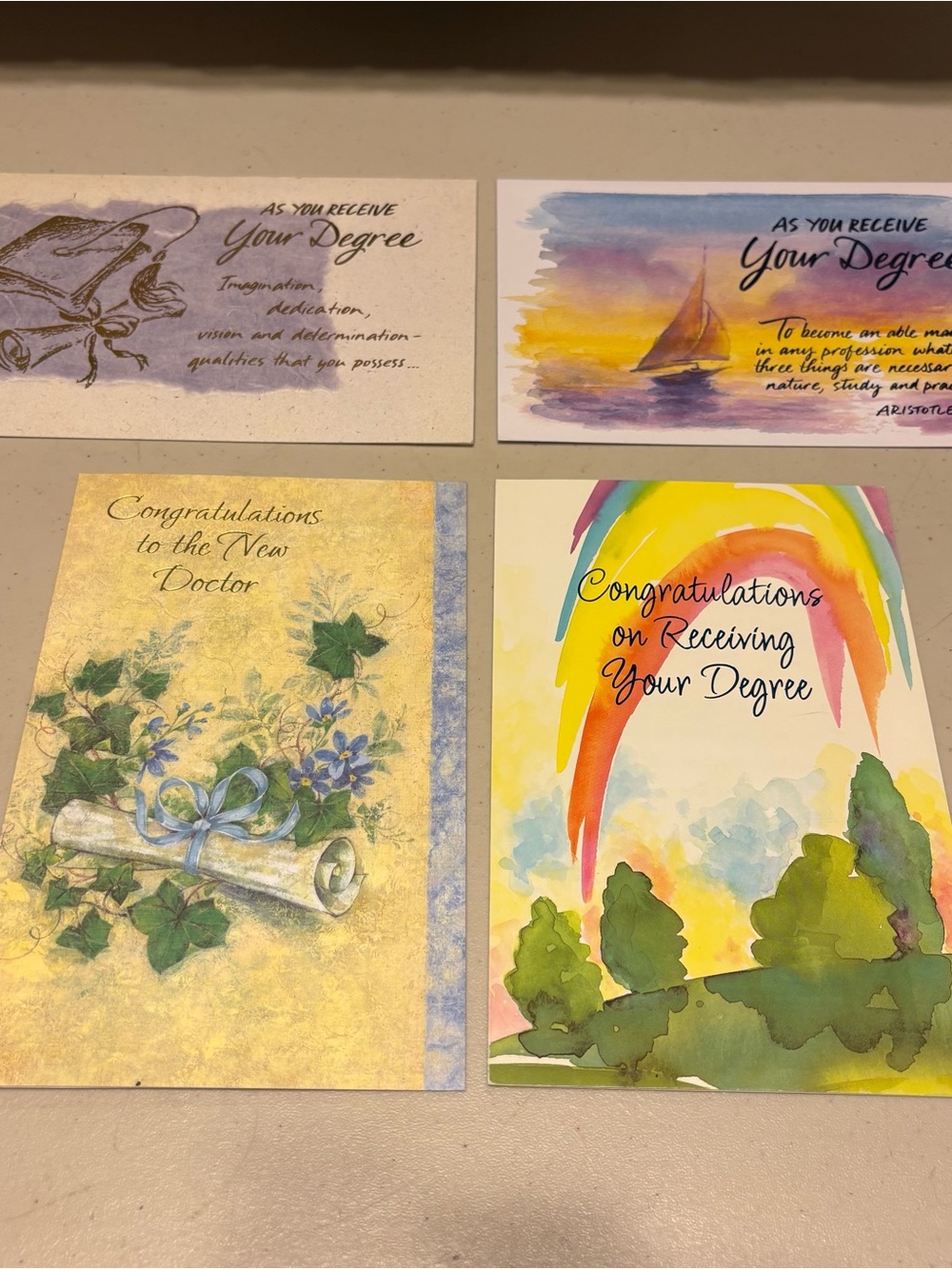 Set of 4 Graduation Cards - degrees & degree on dr card  lot for 6.00